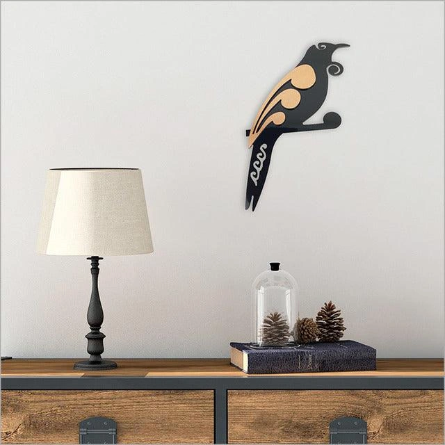 Striking Koru Tui Bird Wall Decor – A Vibrant Australasian Masterpiece.